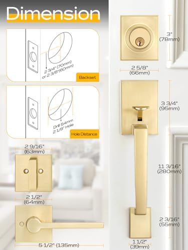 EHOMEWARE Gold Front Door Handle Set