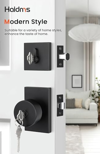 Sturdy Matte Black Door Knob Set with Deadbolt for Entryway