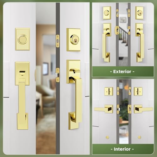 Moquin Double Front Door Lock Set - Polished Brass