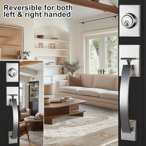 TMC Modish Front Door Entry Handleset with Satin Nickel Finish and Deadbolt