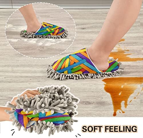 DOMIKINGRainbow Wooden Stick Mop Slippers for Women Kitchen