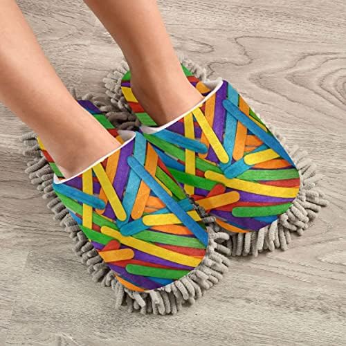 DOMIKINGRainbow Wooden Stick Mop Slippers for Women Kitchen