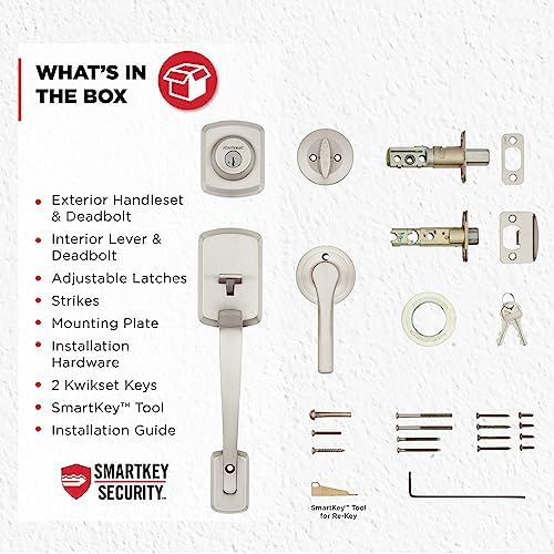 Kwikset Front Door Security System Brass Satin Nickel Includes Deadbolt Handles Keys