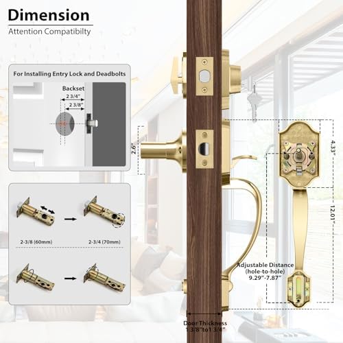 Haidms Gold Double Door Handle Set with Deadbolt