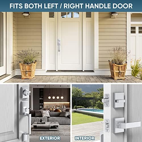 TICONN Satin Chrome Door Handle Set with Deadbolt