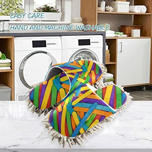DOMIKINGRainbow Wooden Stick Mop Slippers for Women Kitchen