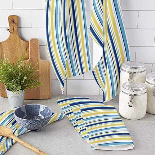Perfect Kitchen Essentials Yellow Blue Stripe Microfiber Towels