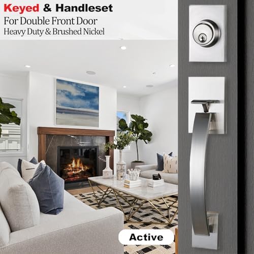 TMC Modish Front Door Entry Handleset with Satin Nickel Finish and Deadbolt