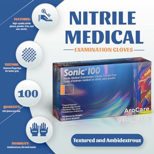 AroCare Blue Nitrile Gloves Durable and Latex-Free 4 Mil