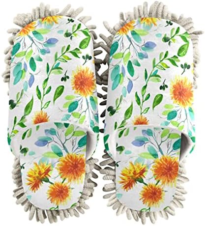 DOMIKING Dandelion Flowers Mop Slippers for Floor Cleaning
