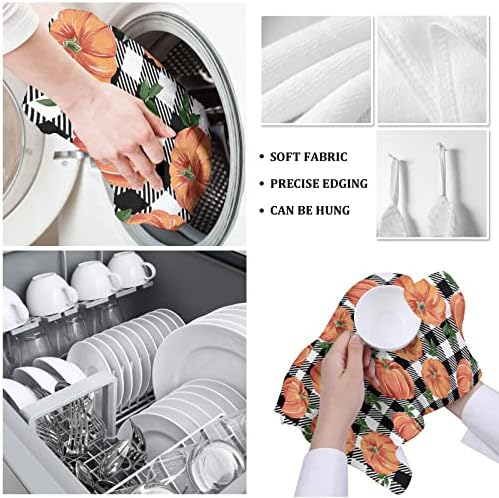 ZOE GARDEN - Pumpkin Thanksgiving Dish Towels 2 Piece Set Orange Plaid