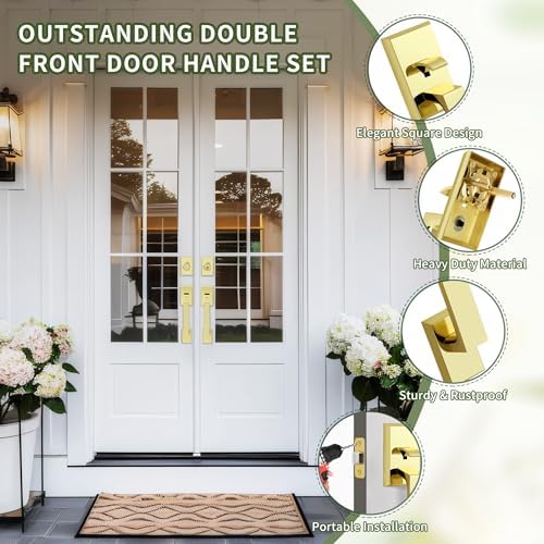 Moquin Double Front Door Lock Set - Polished Brass