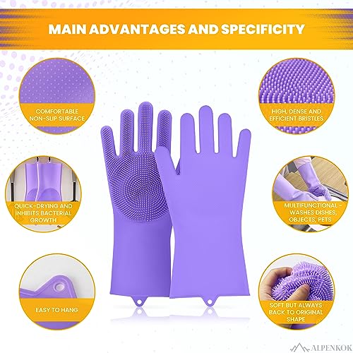 Durable Silicone Dish Scrub Gloves for Women Bristle-Driven Cleaning