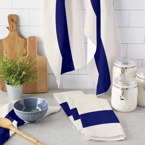 Christmas Navy Blue Kitchen Towels Absorbent Microfiber Dish Cloths Rustic Geometric Stripes