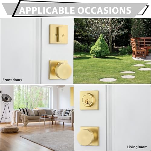 toxicms Gold Door Knob Set with Deadbolt Zinc-Alloy Finish