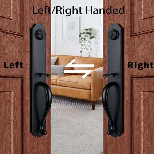 HISAFE Matte Black Front Door Handleset with Camelot Trim