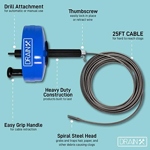 DRainX 35-FT Steel Power Pro Drum Auger for Plumbing