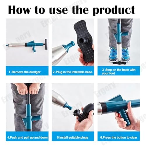 Ergery Pneumatic Floor Drain Unclogging Tool