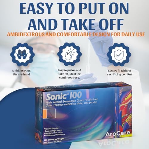 AroCare Blue Nitrile Gloves Durable and Latex-Free 4 Mil