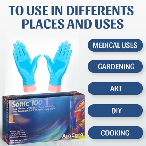 AroCare Blue Nitrile Gloves Durable and Latex-Free 4 Mil