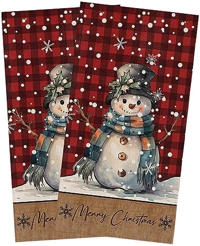 ZOE GARDEN Christmas Kitchen Towels Rustic Snowman Snowflake Design 2-Pack 18x28