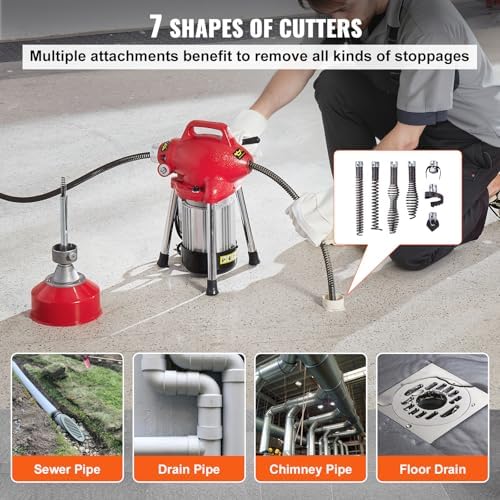 VEVOR 250W Electric Drain Cleaner with 250W Motor