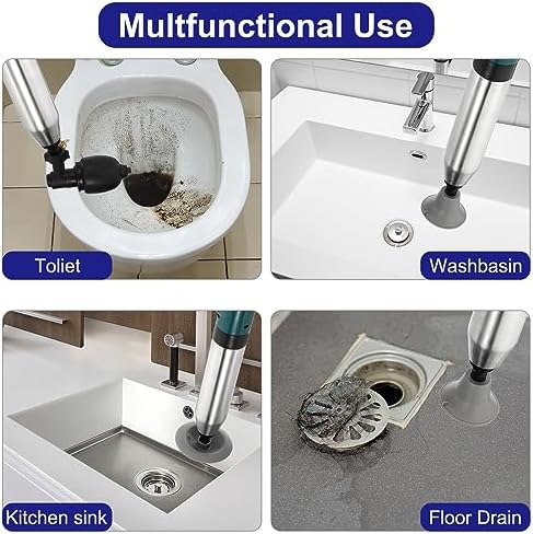 High-Pressure Stainless Steel Toilet Plunger with Real-Time Barometer 4 Heads