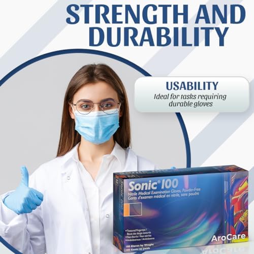 AroCare Blue Nitrile Gloves Durable and Latex-Free 4 Mil