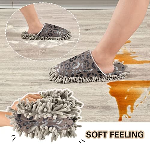DOMIKING Leopard Mop Slippers for Floor Cleaning