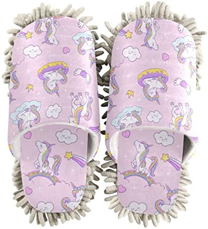 Unicorn Mop House Slippers for Women Men Washable Cozy