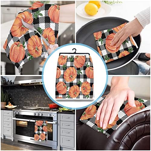 ZOE GARDEN - Pumpkin Thanksgiving Dish Towels 2 Piece Set Orange Plaid