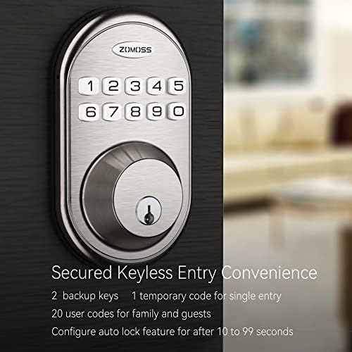 Convenient Keyless Entry Door Lock with 20 Custom Codes Zomoss Deadbolt Lock