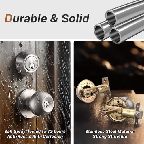 Satin Nickel Door Knob Set with Keyed Alike Deadbolt 2 Pack