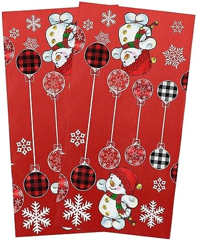 Red Snowman Kitchen Towels Premium 18x28 Checkered Microfiber Dishcloth Set