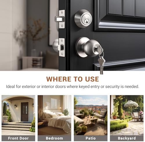Satin Nickel Door Knob Set with Keyed Alike Deadbolt 2 Pack