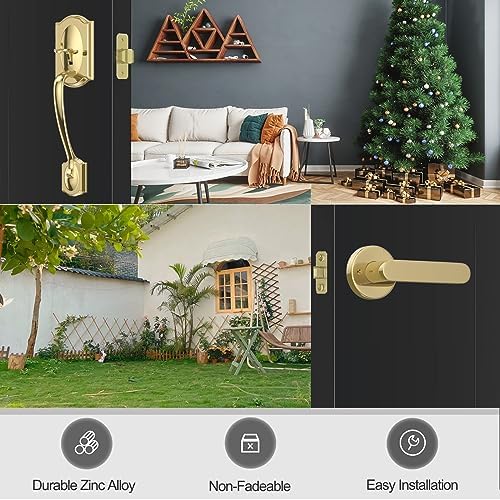 Front Door Handle Set Reversible Lever for Home Businesses