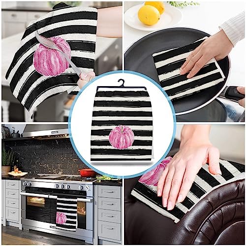 Pumpkin Stripes Kitchen Towels Pink Thanksgiving Fall 4-Piece Set