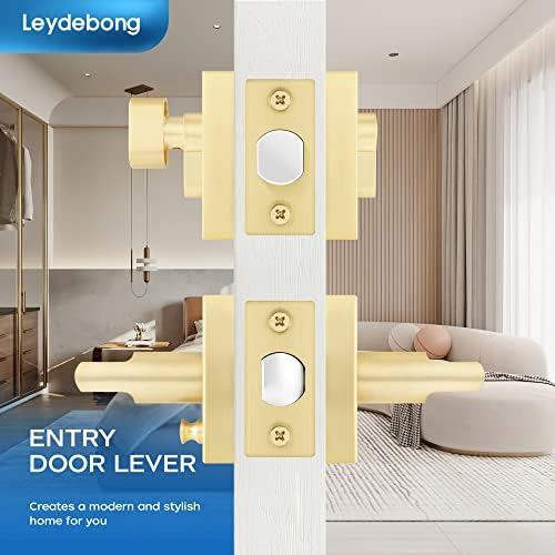 Leydebong3-Pack Front Door Entry Lever Lockset with Keyed Deadbolt Gold Finish