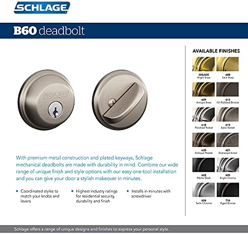 Schlage B60N626 Deadbolt with Key