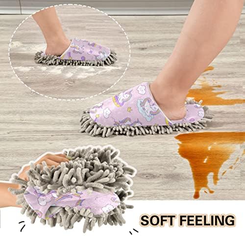 Unicorn Mop House Slippers for Women Men Washable Cozy