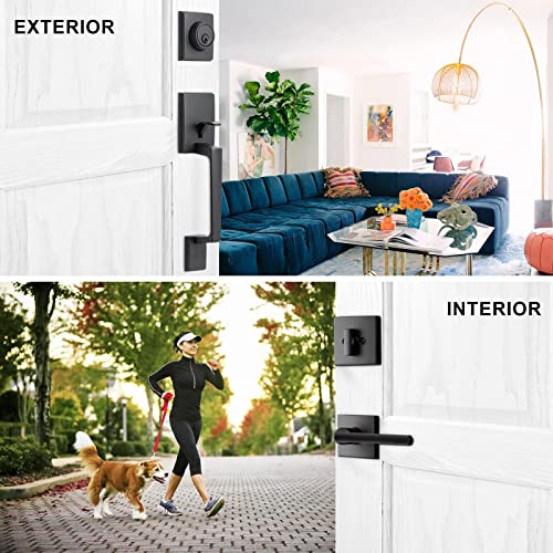 Secure Modern Front Door Handle Set for Home Commercial Use