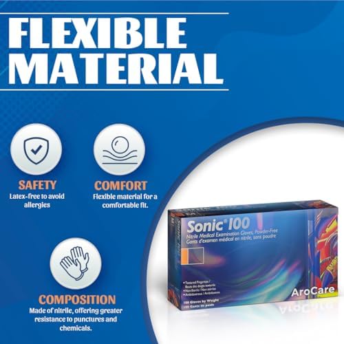 AroCare Blue Nitrile Gloves Durable and Latex-Free 4 Mil