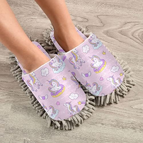 Unicorn Mop House Slippers for Women Men Washable Cozy