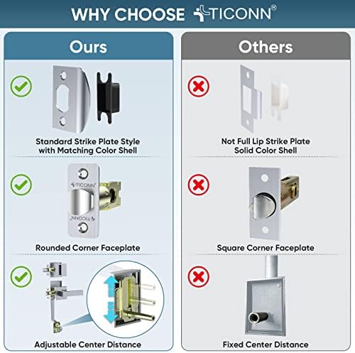 TICONN Satin Chrome Door Handle Set with Deadbolt