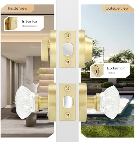Leydebong Crystal Glass Door Knob with Deadbolt Lock Set