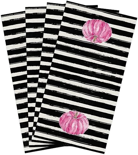 Pumpkin Stripes Kitchen Towels Pink Thanksgiving Fall 4-Piece Set