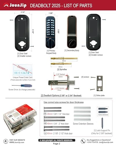 JOUNJIP Keyless Deadbolt - Secure Front Door Lock Without Passcode