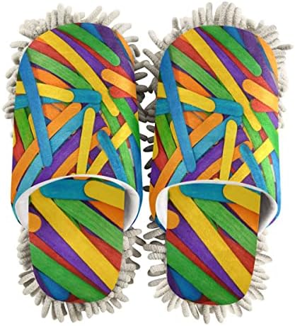 DOMIKINGRainbow Wooden Stick Mop Slippers for Women Kitchen