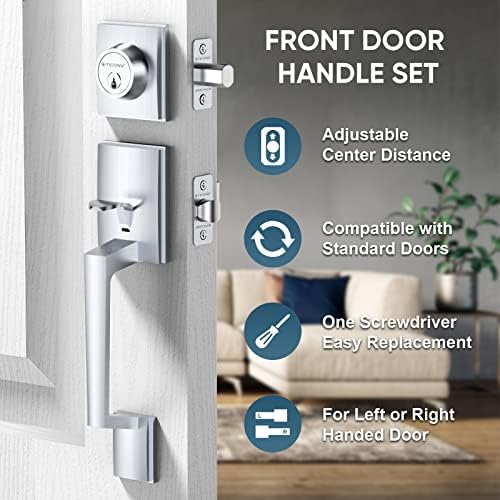 TICONN Satin Chrome Door Handle Set with Deadbolt