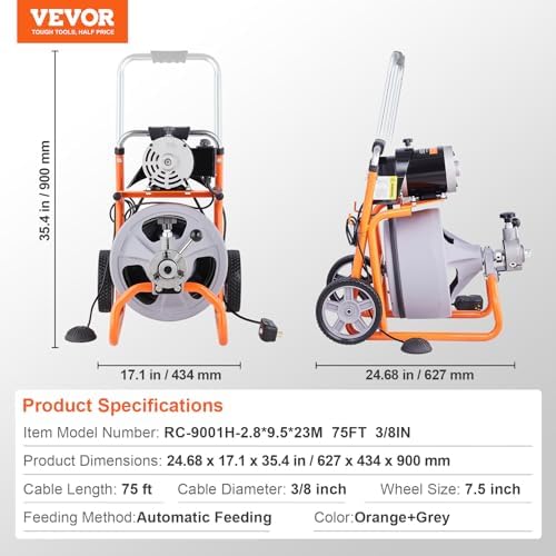 VEVOR Drain Cleaner Machine 75FT Auto Feed with 8 Cutters 1